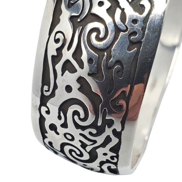 Sterling Silver Oxidized Spiral Cut Out Wide Cuff Bracelet #20760 - Picture 6 of 10